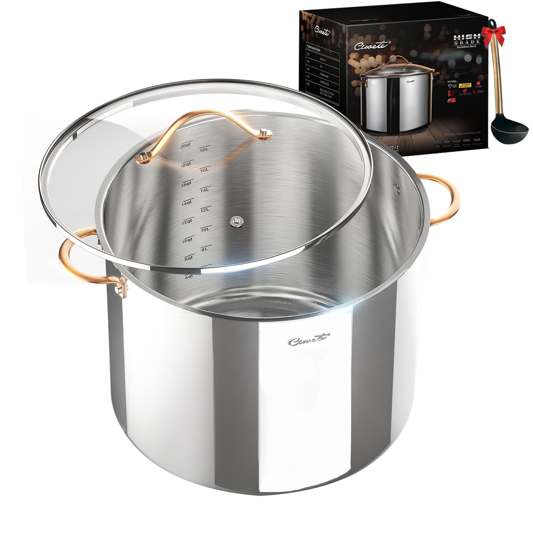 Ciwete 20 qt stock pot with lid ready for large family meals and batch cooking