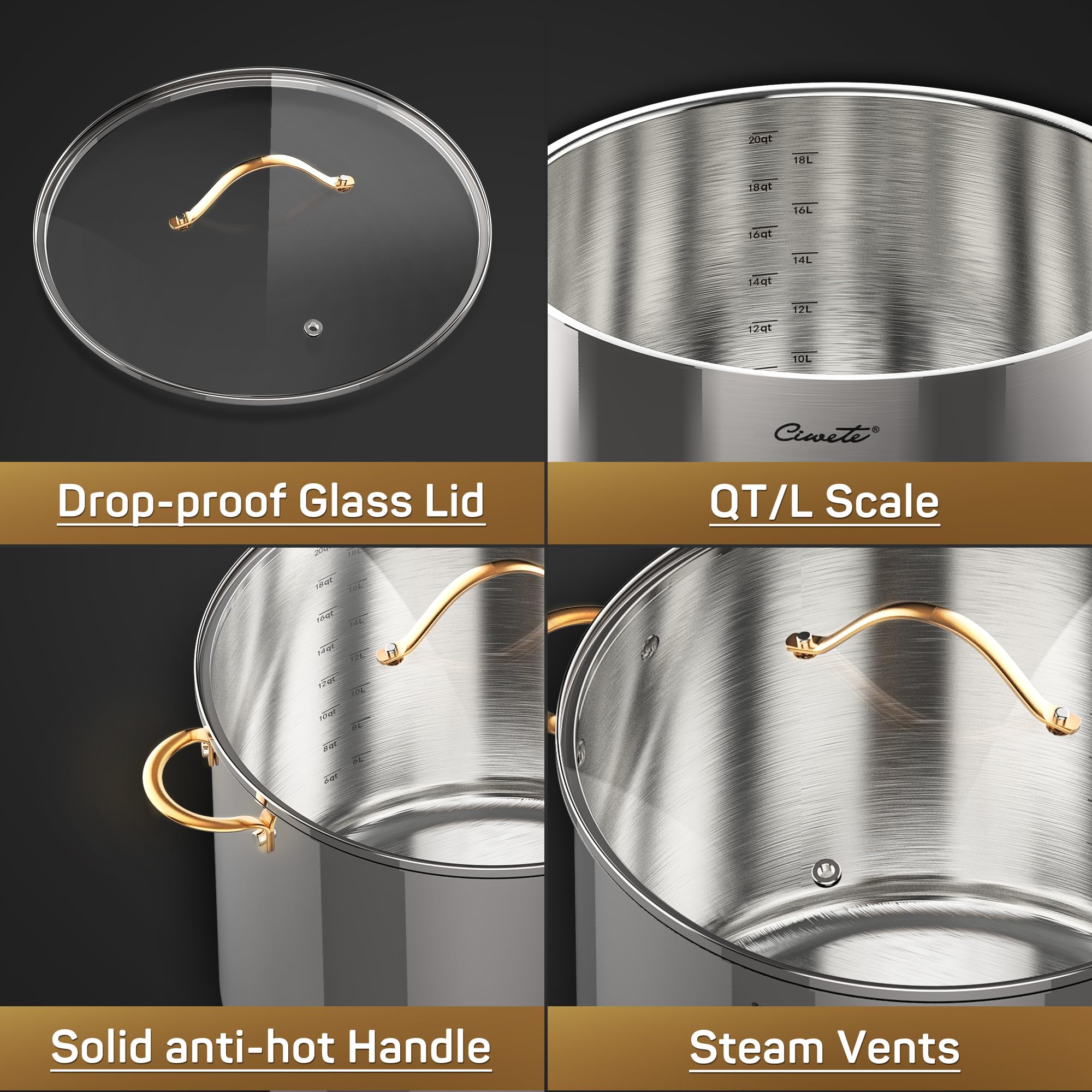 Ciwete stock pot with copper handles offers durable, stylish grip during cooking