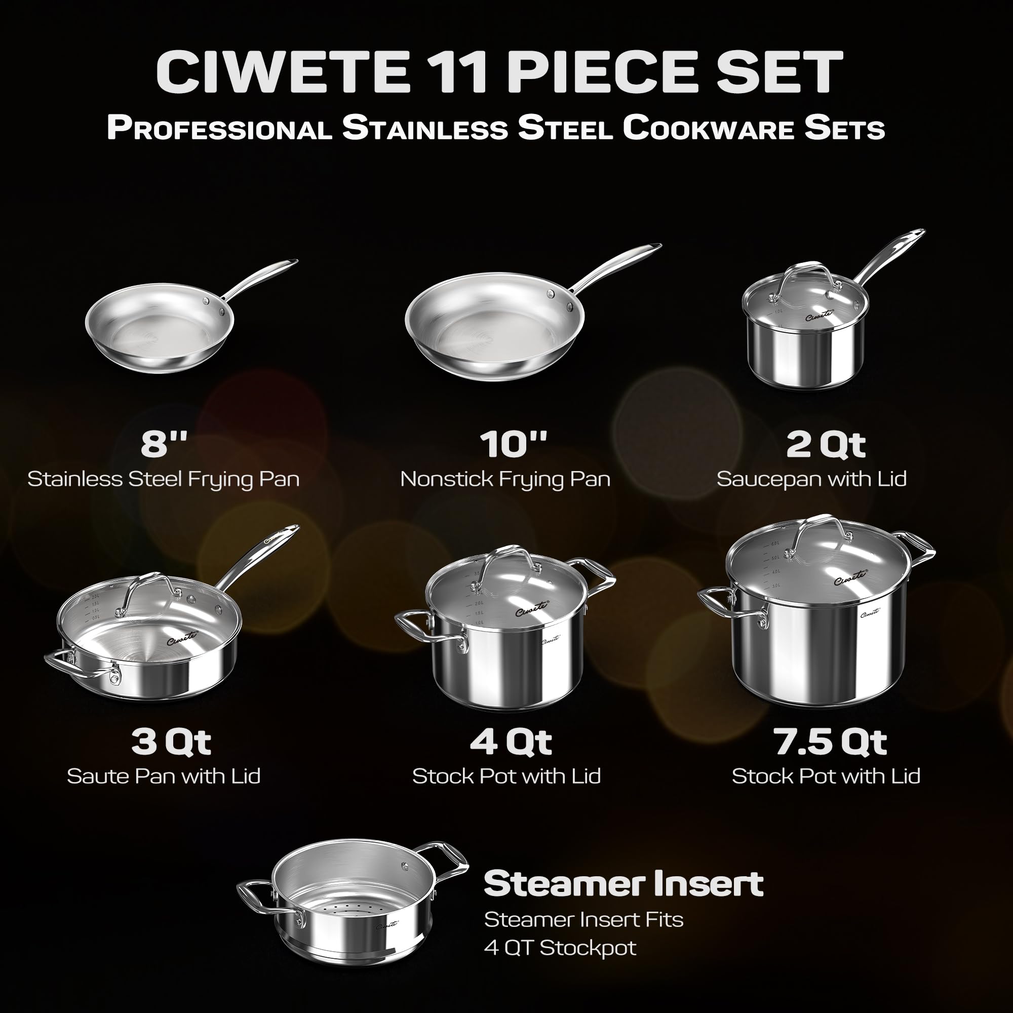 Ciwete 4-quart stockpot with lid ideal for soups and stocks
