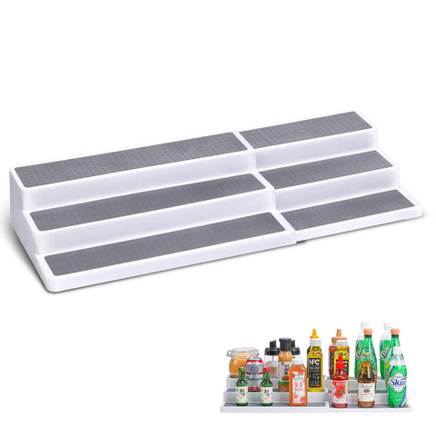 CiWiVOKi 3-tier spice rack extendable in white/grey for flexible cabinet organization.