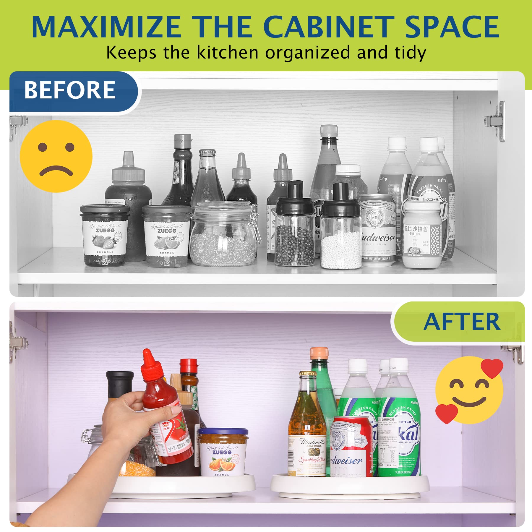 CiWiVOKi refrigerator turntable tidies condiments, drinks, and produce with convenient rotation.