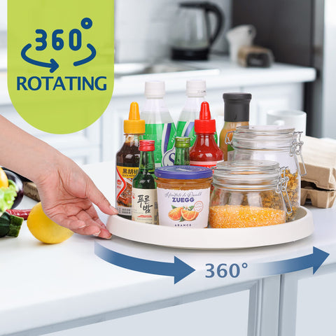 CiWiVOKi Lazy Susan 4-pack on kitchen rack enabling easy spice access.