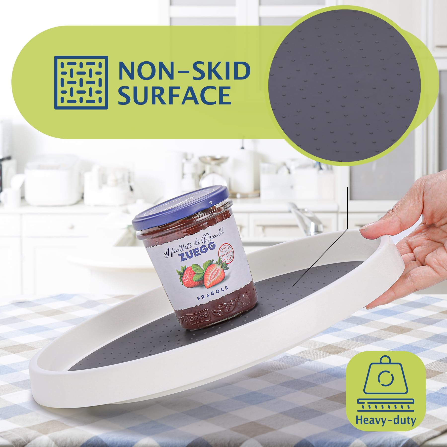 CiWiVOKi non-slip beaded surface with base feet maintains stability during rotation.