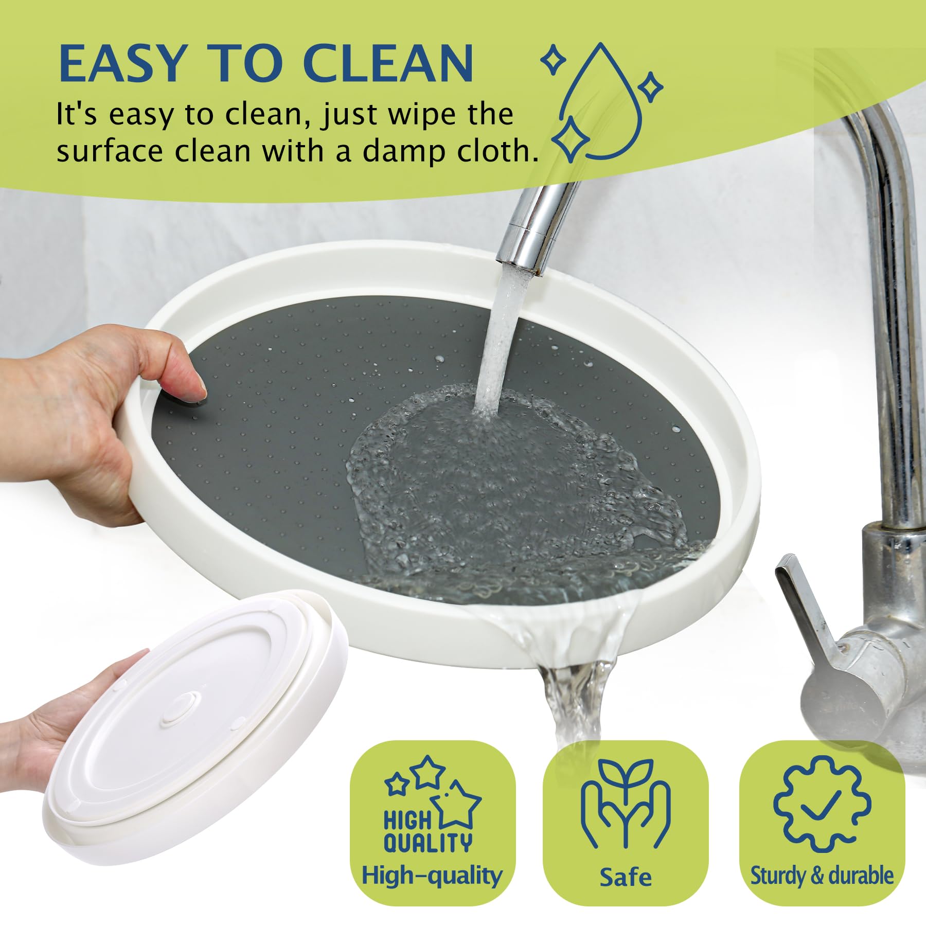 CiWiVOKi under-sink organizer maximizes cabinet space with a full 360-degree spin.