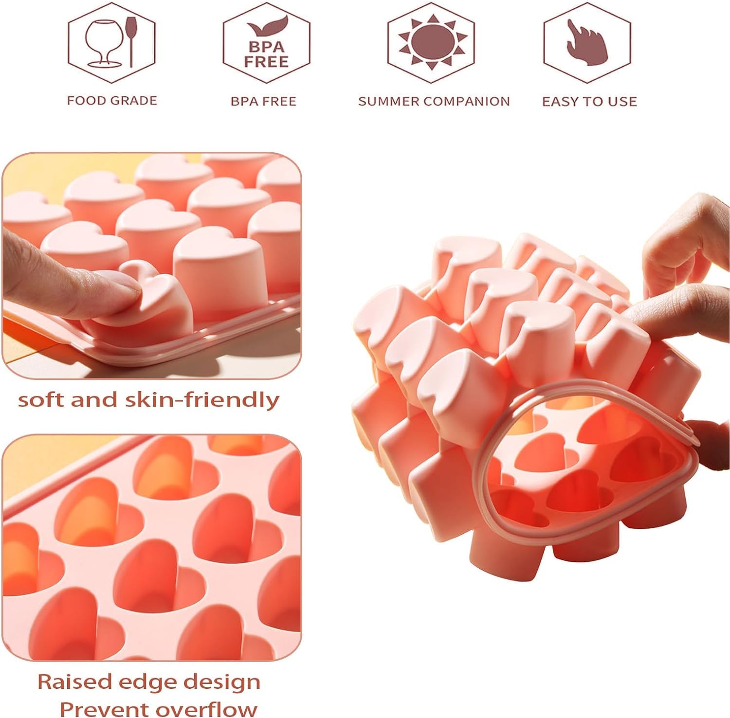 Ciyliwiyi BPA-free silicone heart tray for 48 cubes per tray