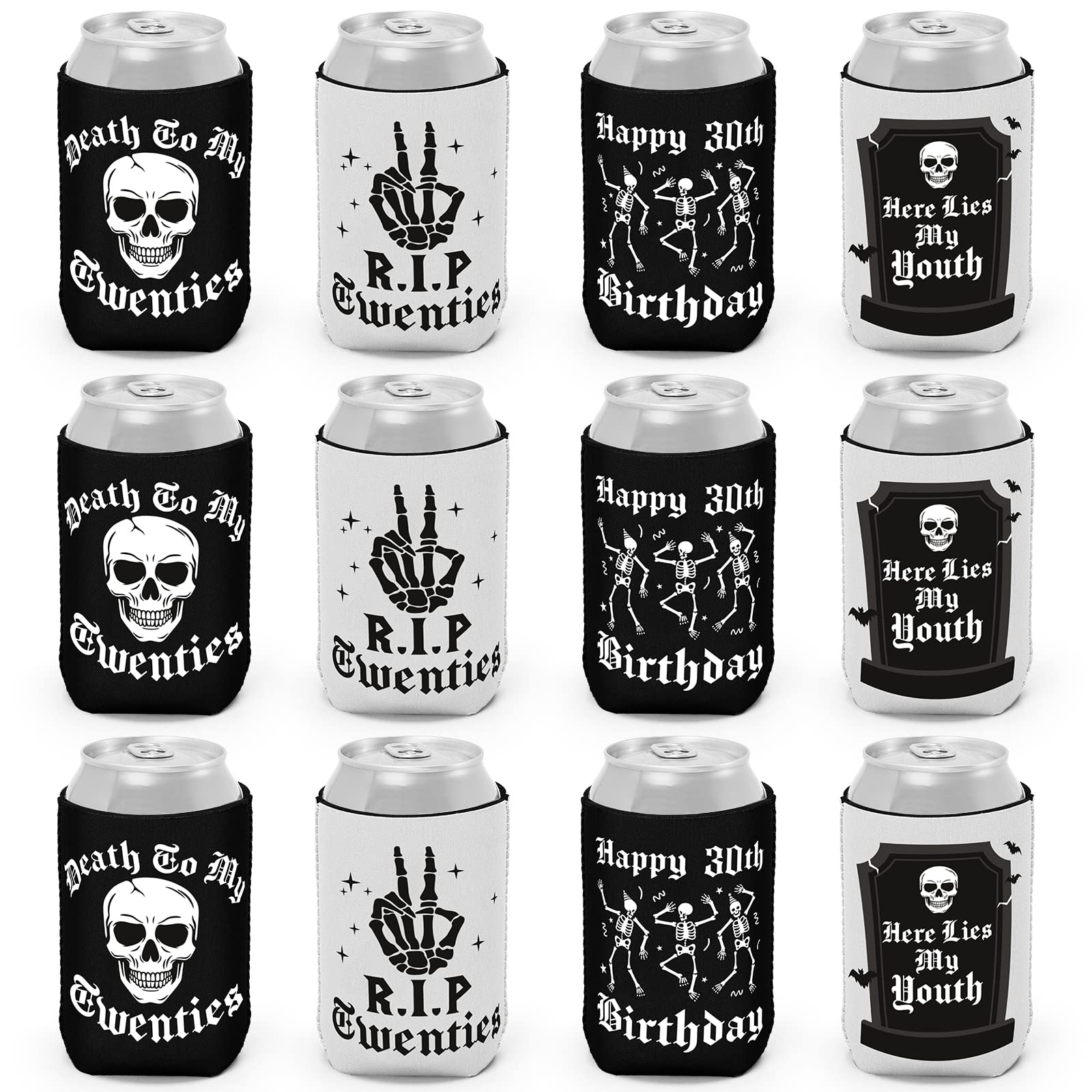 CiyvoLyeen Gothic 30th birthday can sleeve with Death to My 20s design keeps drinks cool.