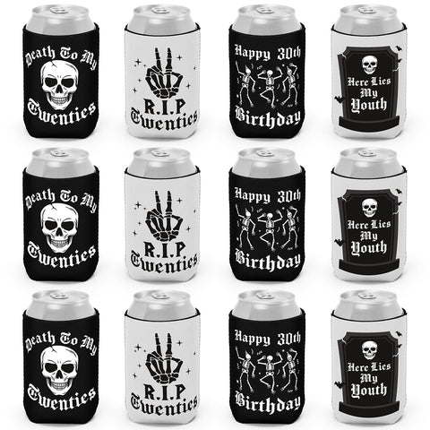 CiyvoLyeen Gothic 30th birthday can sleeve with Death to My 20s design keeps drinks cool.