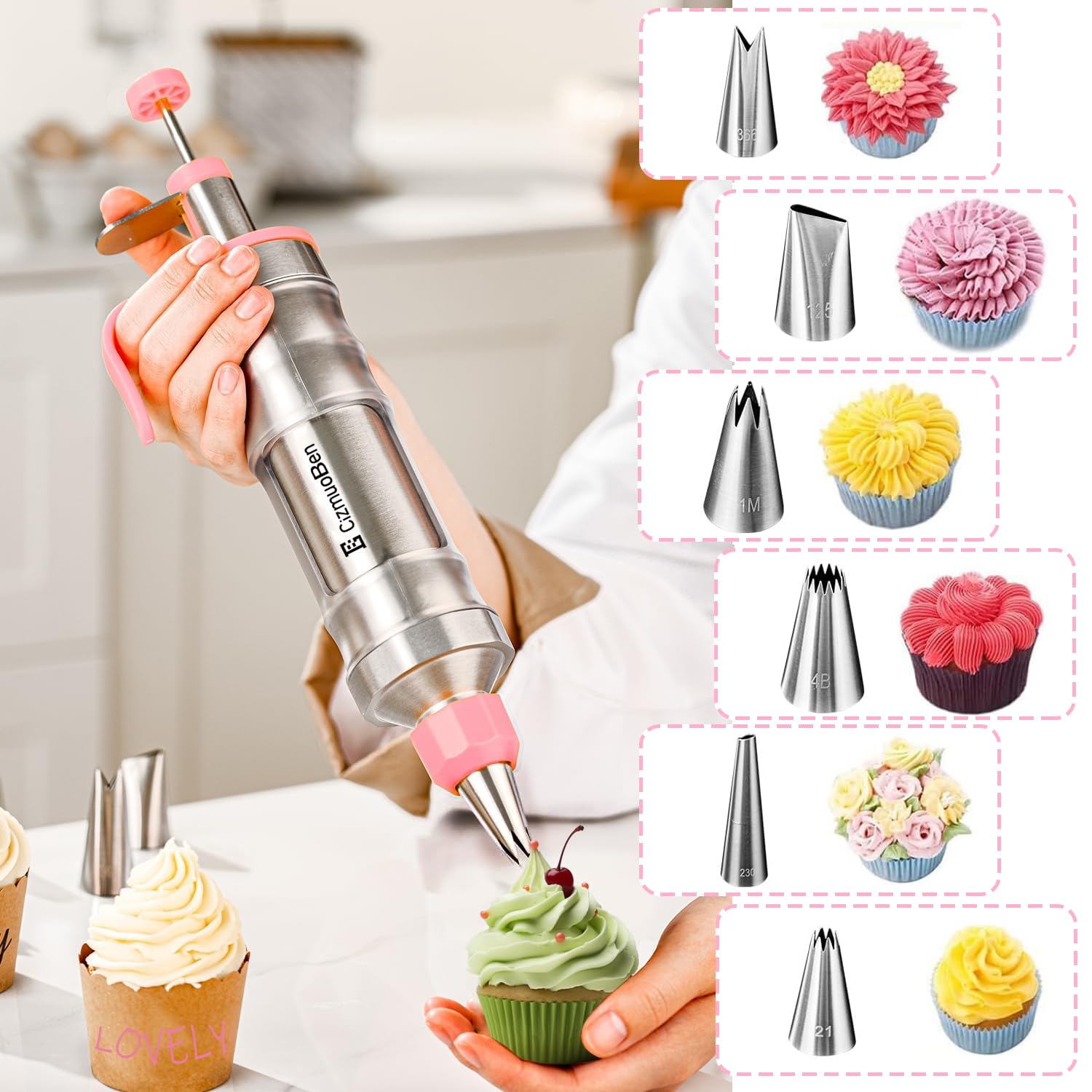 CizmuoBen icing piping gun assembled for professional-looking flowers and lines on cakes