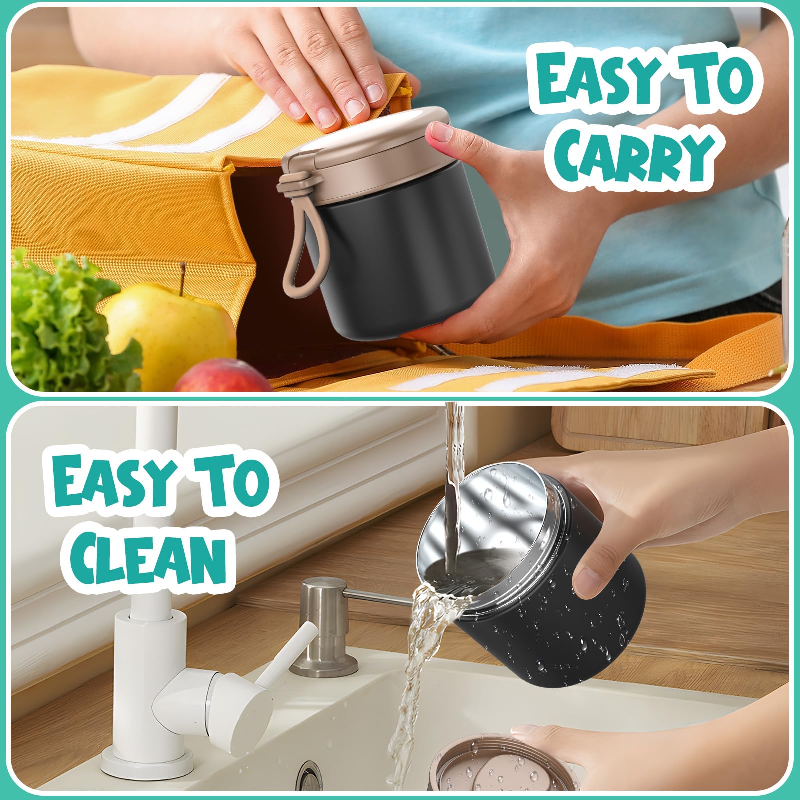 CJACJA insulated jar compact design fits in a lunch box