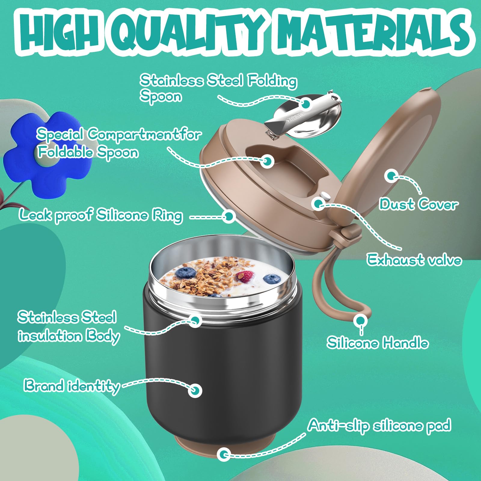 CJACJA insulated jar wide-mouth for easy cleaning by hand