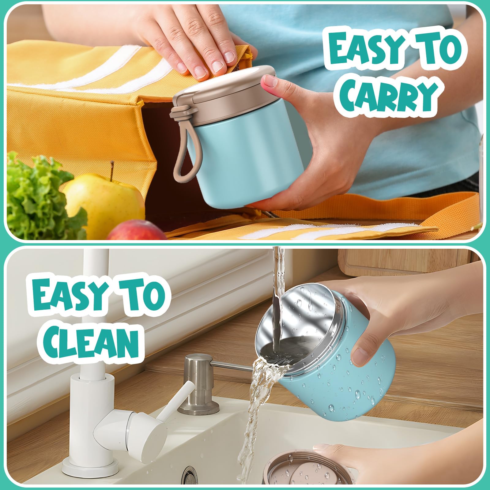 CJACJA kids lunch-friendly jar fits backpacks for convenient hot or cold snacks