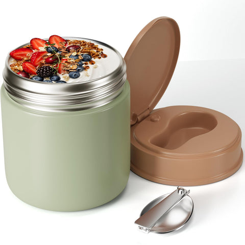 CJACJA insulated kids food jar in green keeps meals hot or cold for hours.