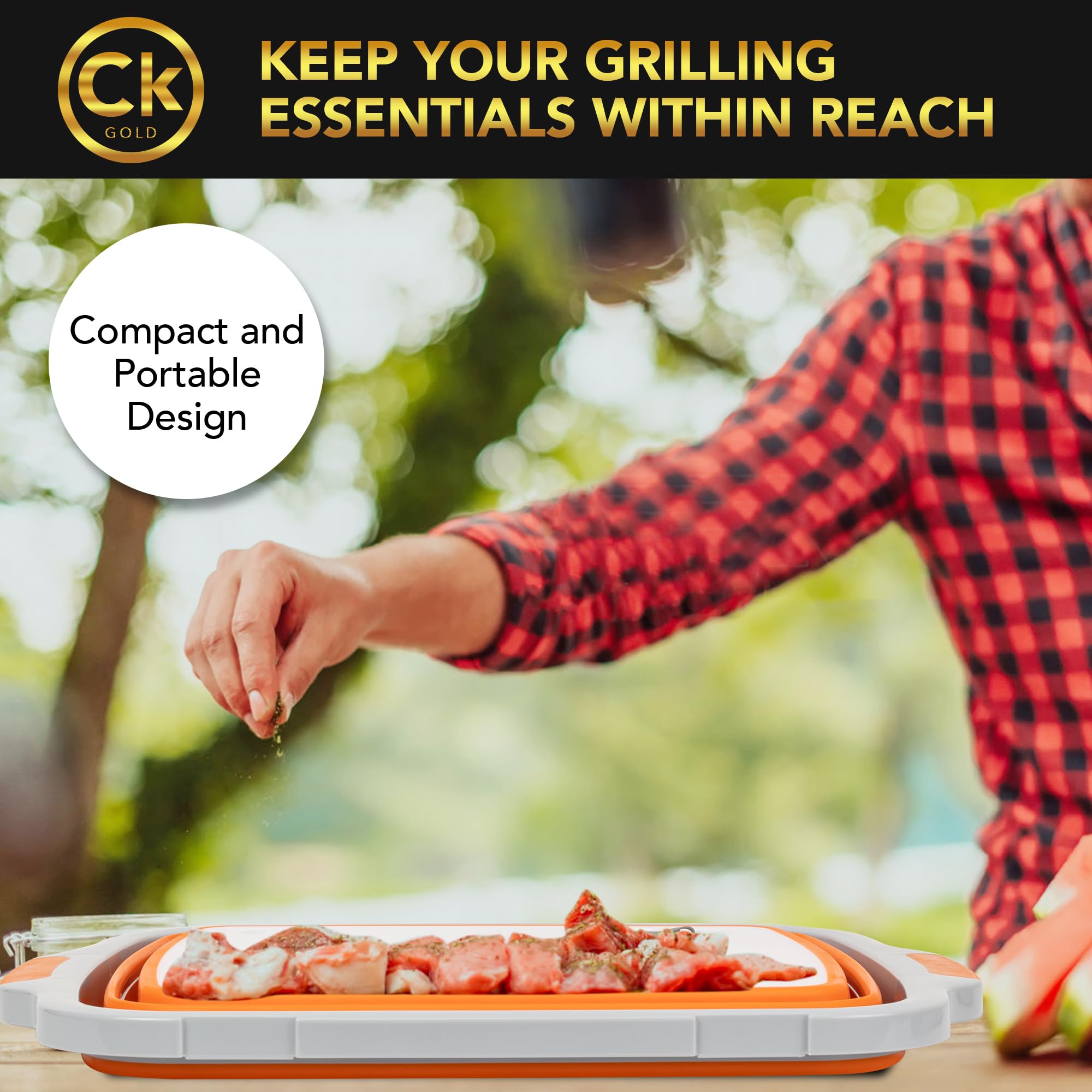 CK GOLD BBQ prep tub with cutting board for versatile on-the-go prep