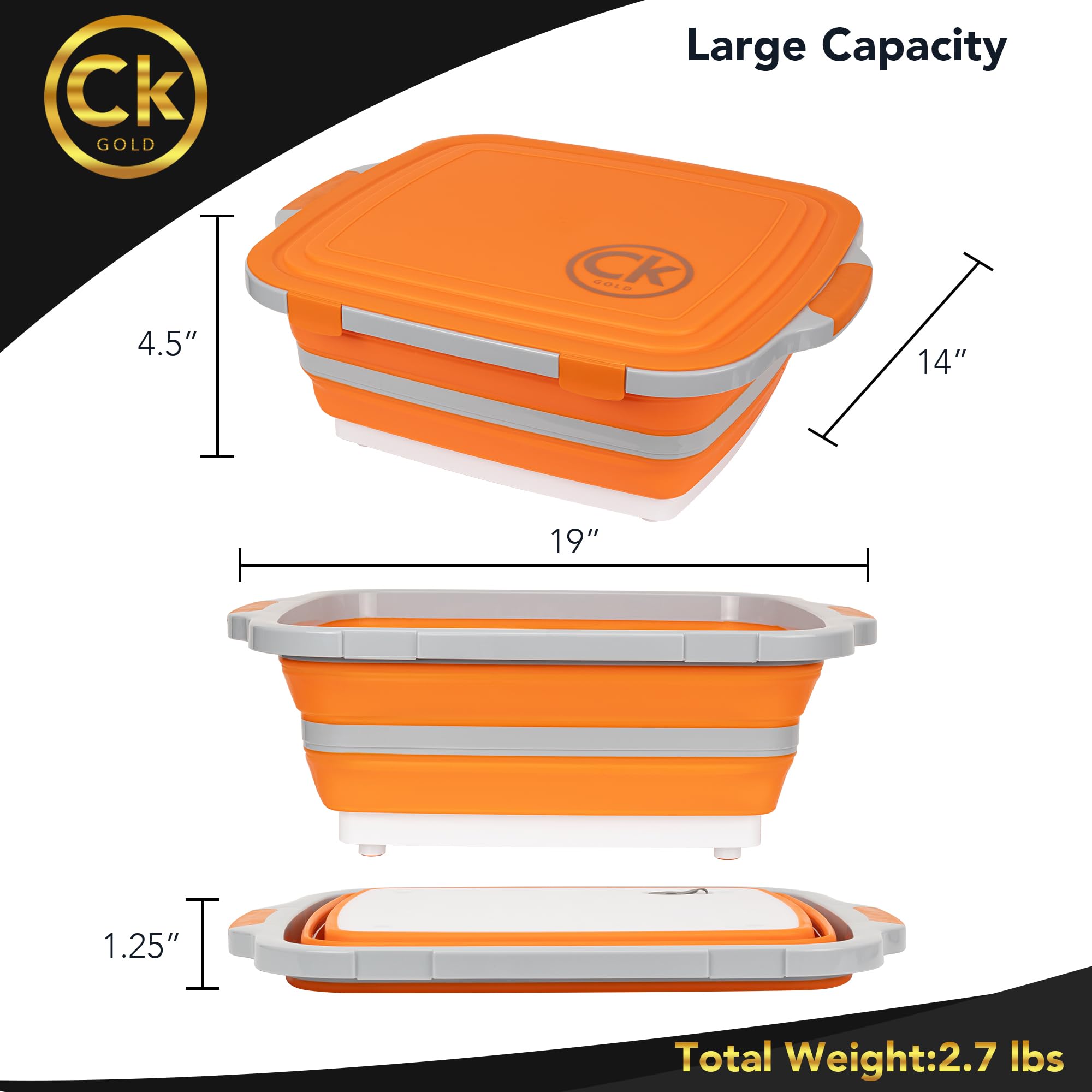 CK GOLD collapsible tub folds flat for compact RV and camper storage