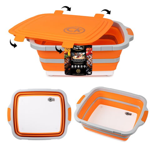 CK GOLD New XL collapsible BBQ prep tub with locking lid for spill-free transport