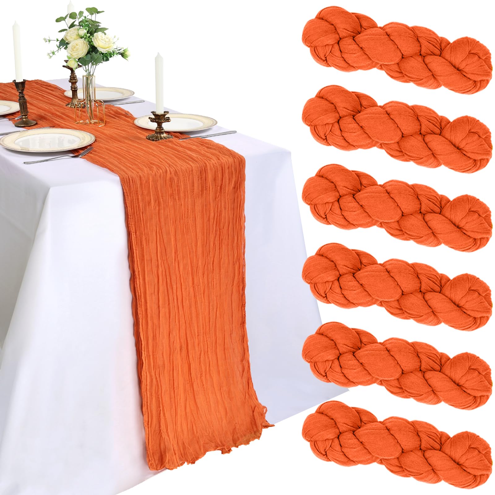 CKIKU orange cheesecloth table runner in a 6-pack, ideal for weddings and events.