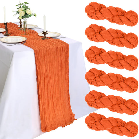 CKIKU orange cheesecloth table runner in a 6-pack, ideal for weddings and events.