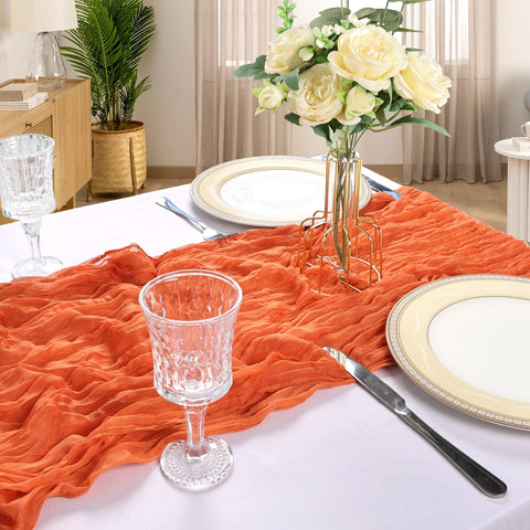 CKIKU vintage gauze runner drapes gracefully for festive tables.