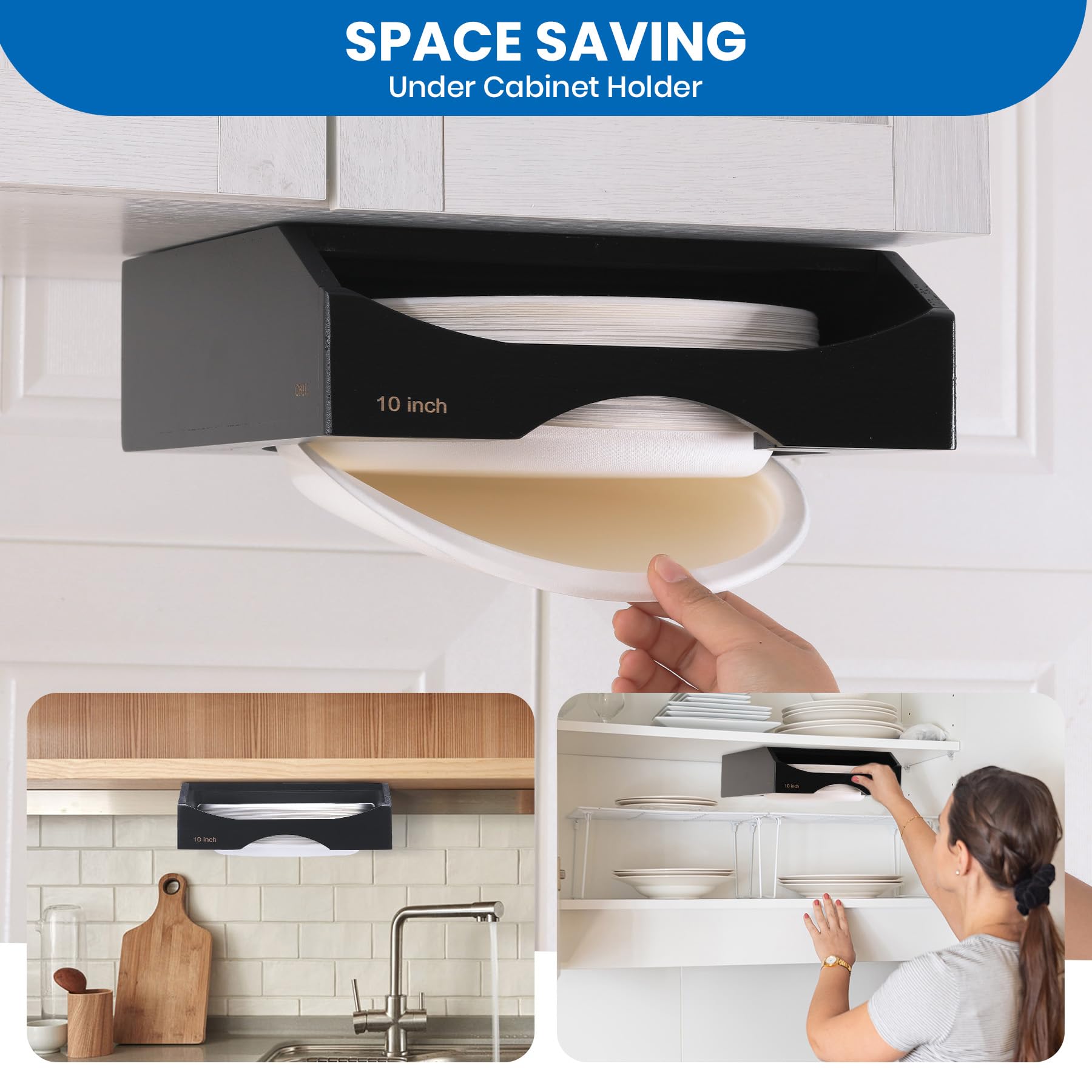 CKIU adhesive-tape under-cabinet mount enables quick, drill-free setup.
