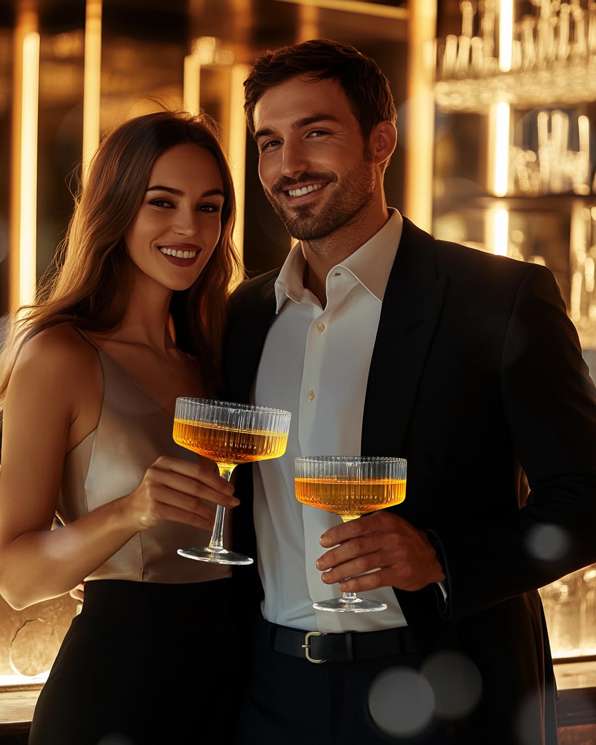 CL FUN hand-blown ribbed cocktail glasses add refined flair to any home bar.