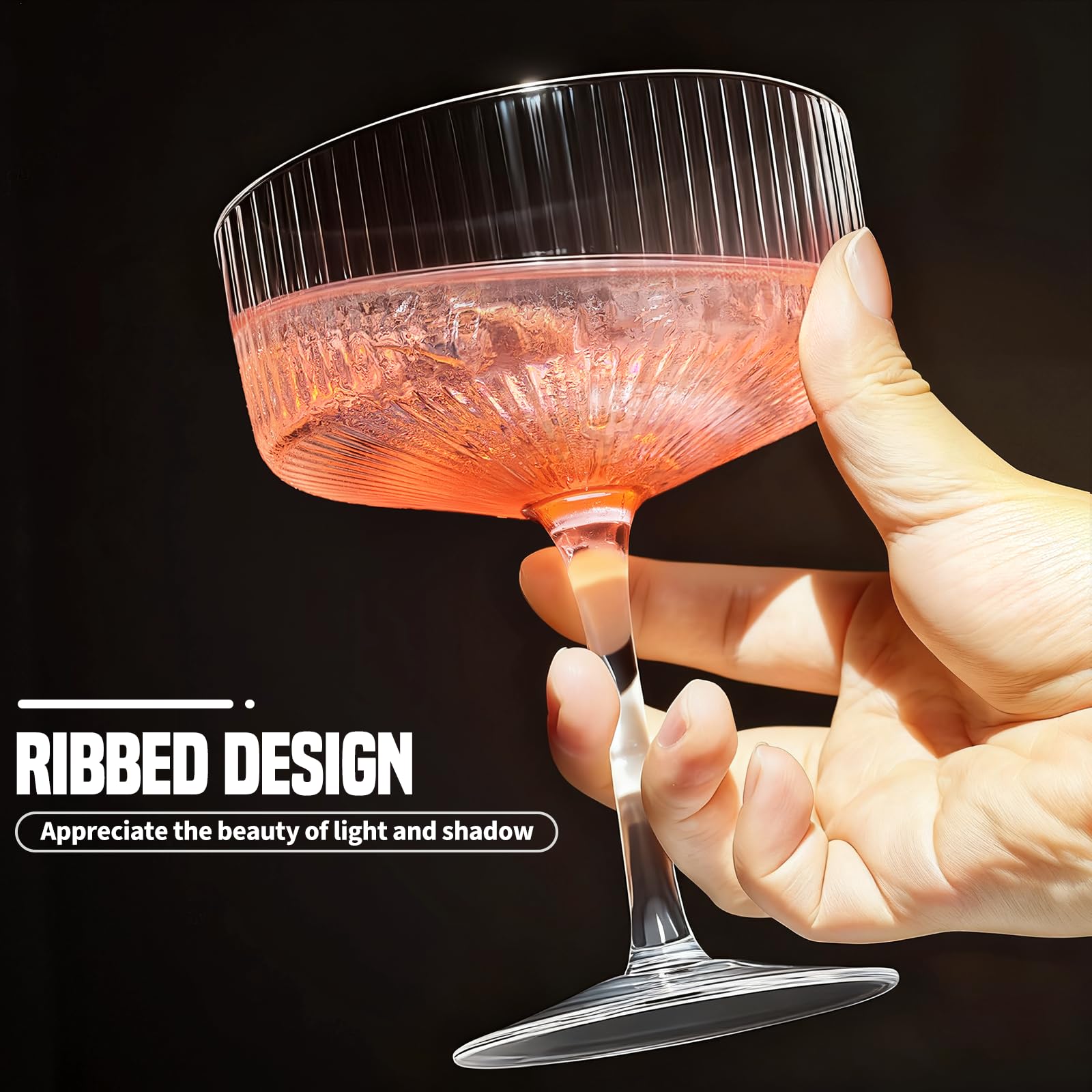 CL FUN hand blown crystal martini glass offers exceptional clarity for cocktails.