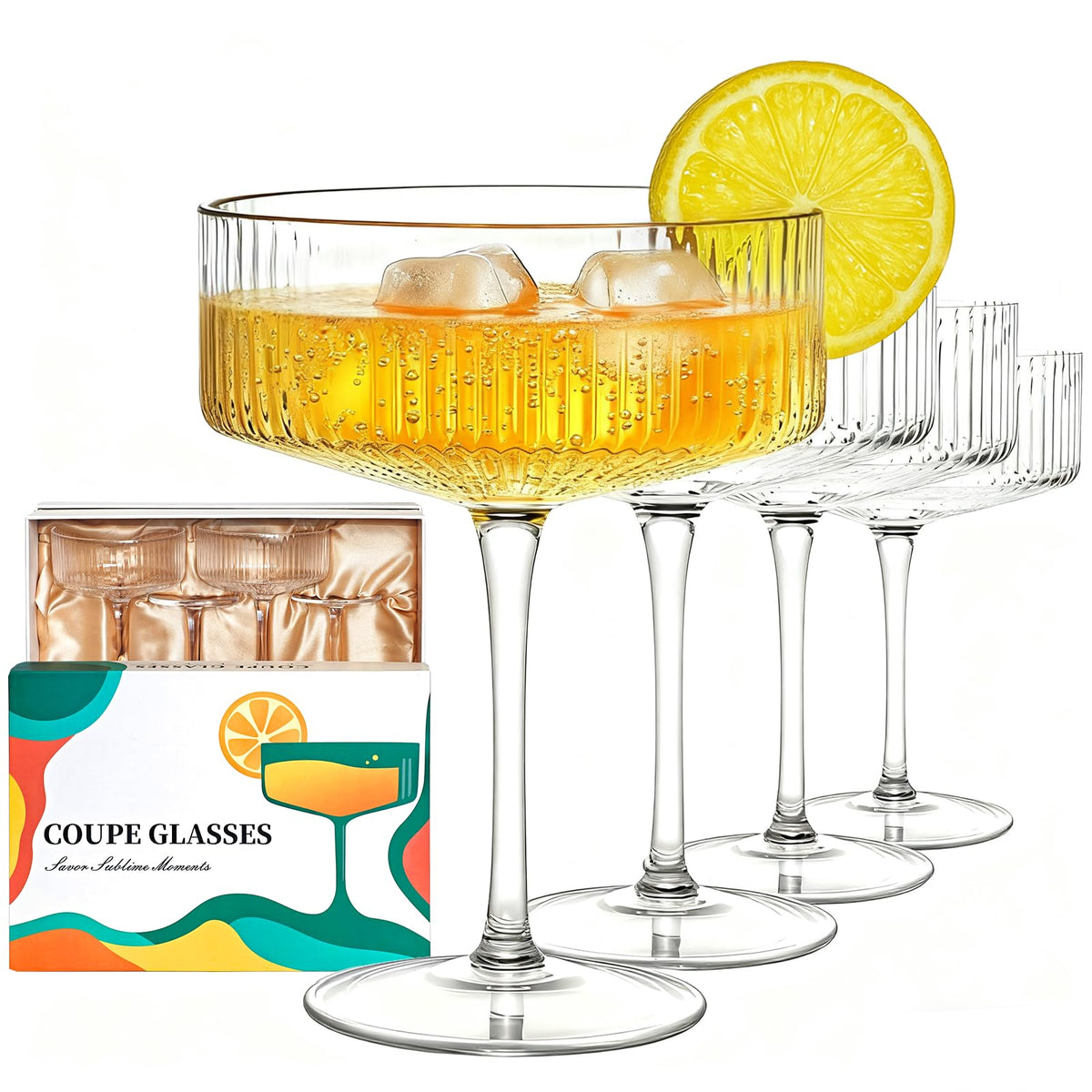 CL FUN martini coupe set four with 10 oz capacity for elegant entertaining.