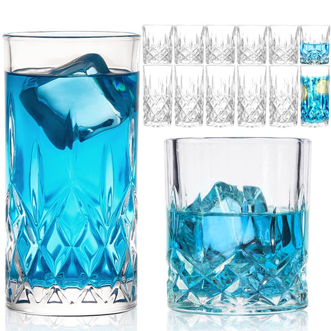 Claplante drinking glasses 12-piece crystal set for elegant entertaining at home.