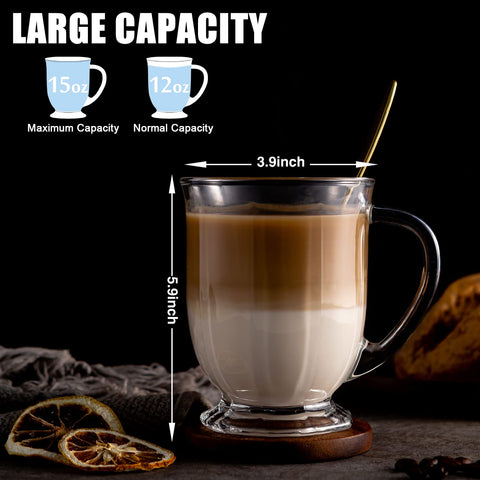 Claplante glass mug with large ergonomic handle for comfortable daily sipping