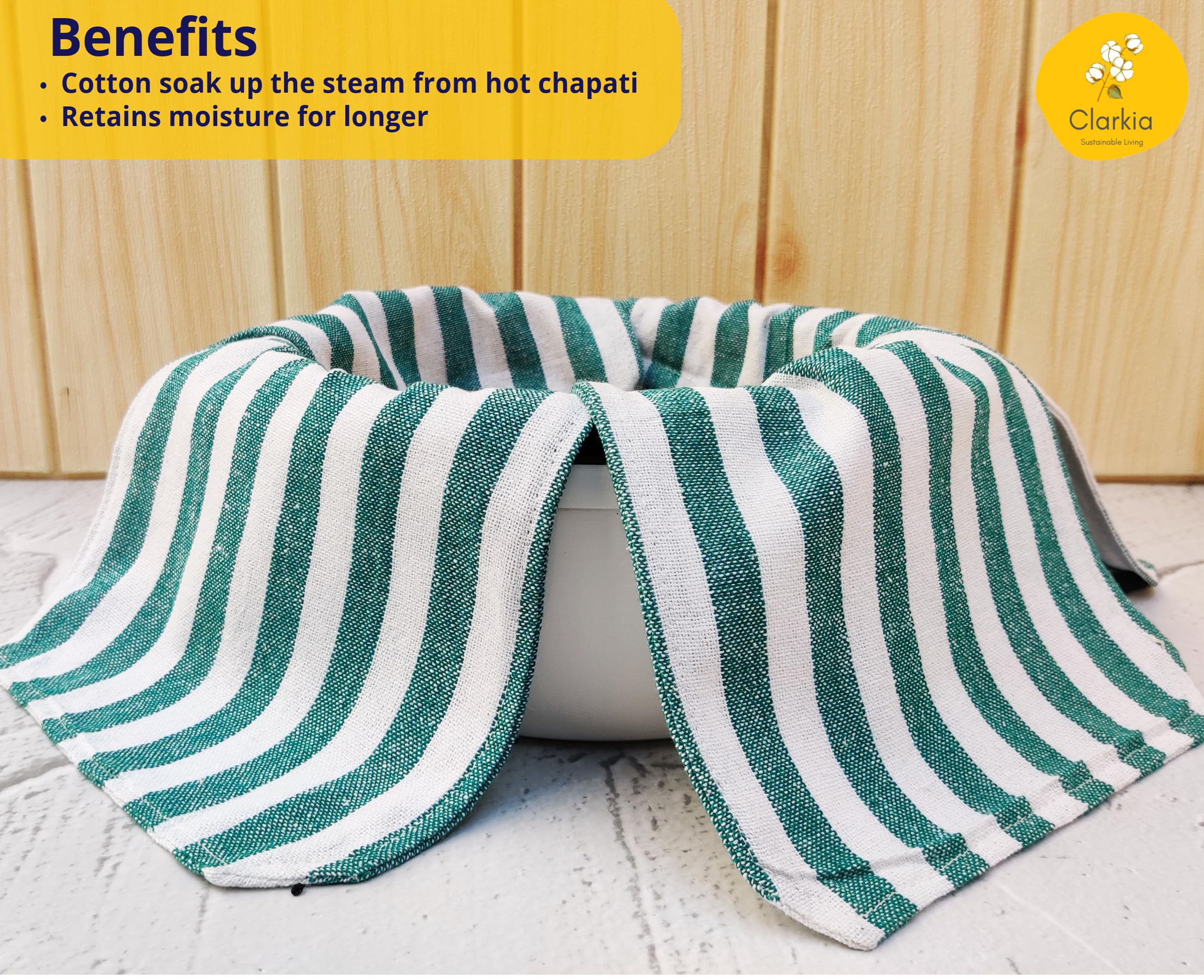 Clarkia roti cloth double-layer green laid flat, ideal for tiffin layering and transport.