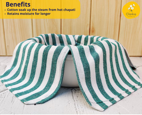 Clarkia roti cloth double-layer green laid flat, ideal for tiffin layering and transport.