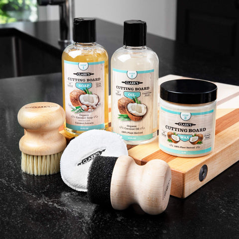 CLARK'S Cutting Board Wax being applied to protect wood with a durable finish.