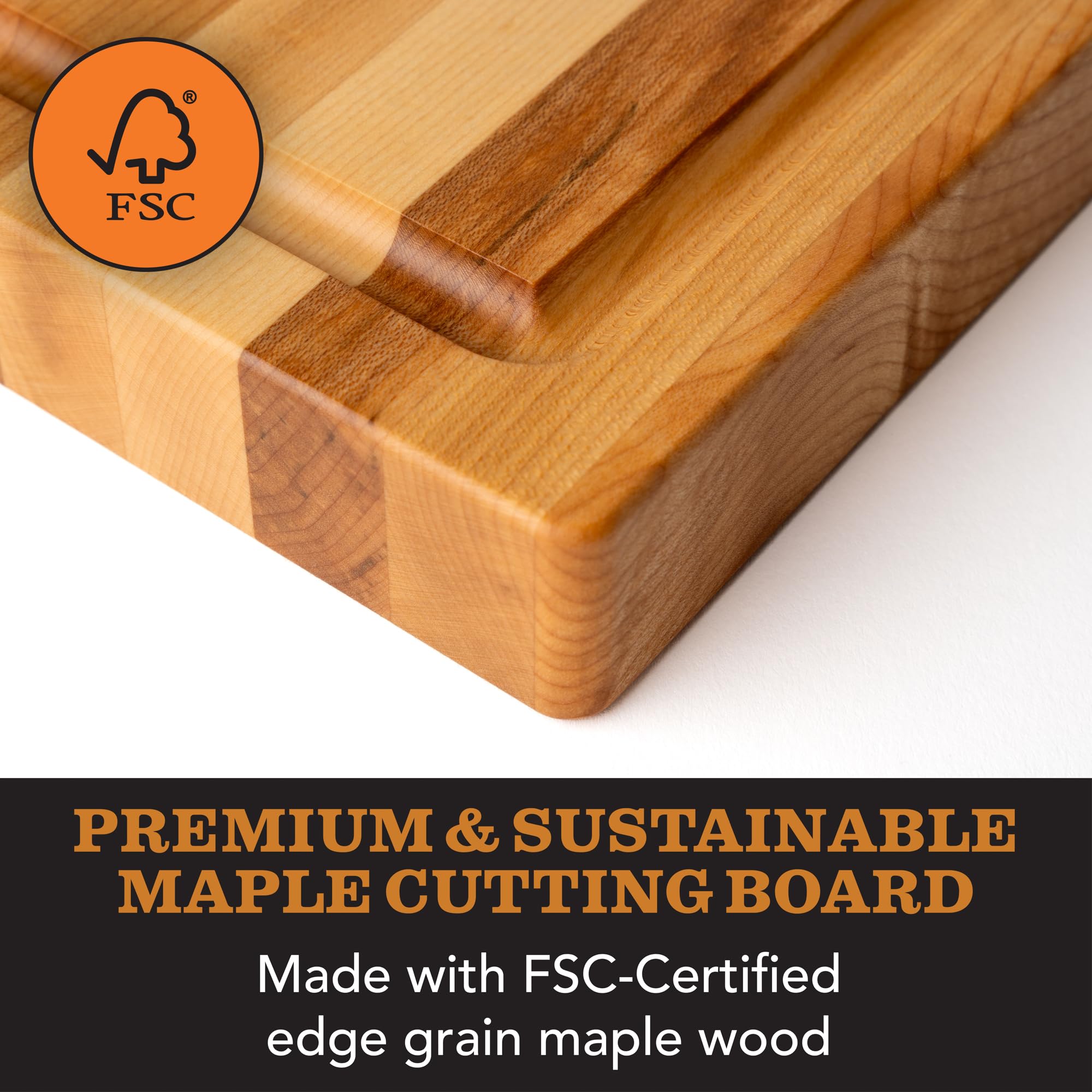 CLARK'S Maple Cutting Board features hand grips for easy carrying