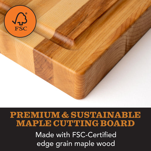 CLARK'S Maple Cutting Board features hand grips for easy carrying
