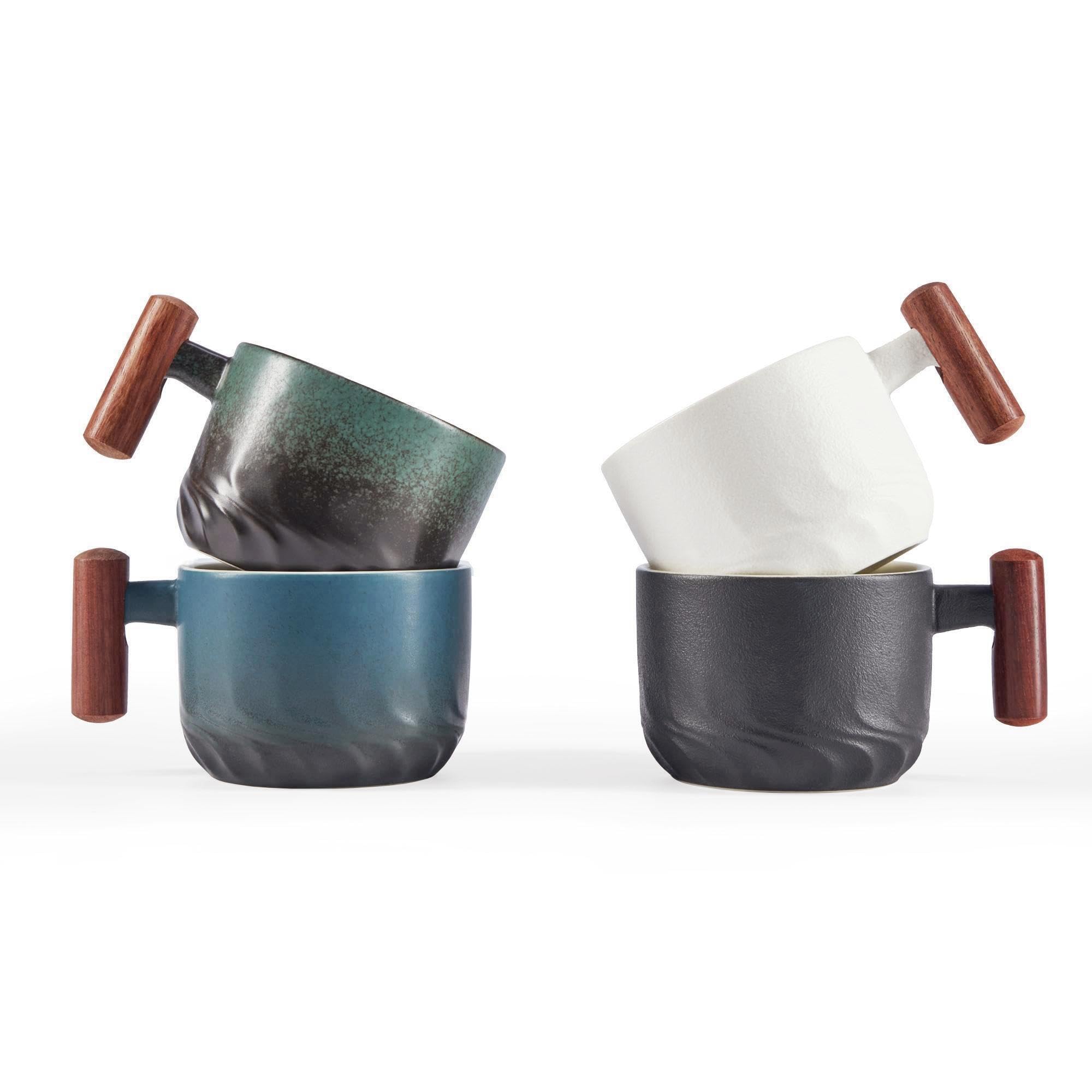 CLASGLAZ espresso mug with wooden handle and blue glossy interior for rich crema