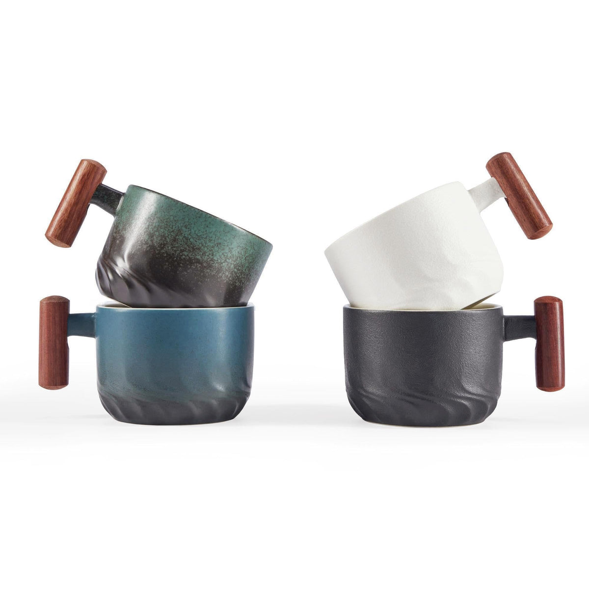 CLASGLAZ espresso mug with wooden handle and blue glossy interior for rich crema