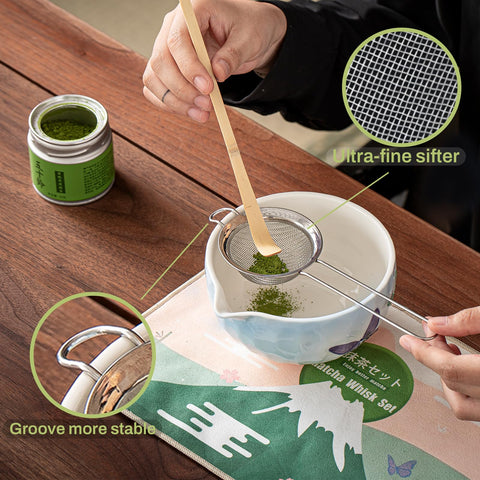 Clay & Fire stainless steel sifter for even matcha texture.
