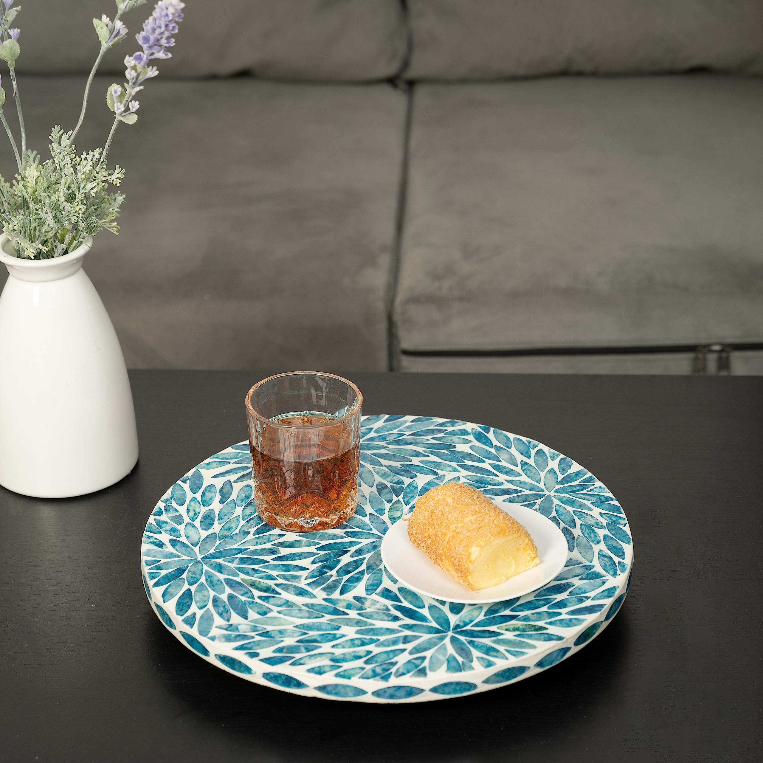 CLAYNIX Lazy Susan capiz shell detail adds decorative charm.