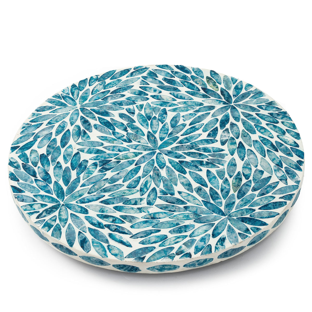 CLAYNIX Lazy Susan surface with mother-of-pearl inlay for elegant table organization.