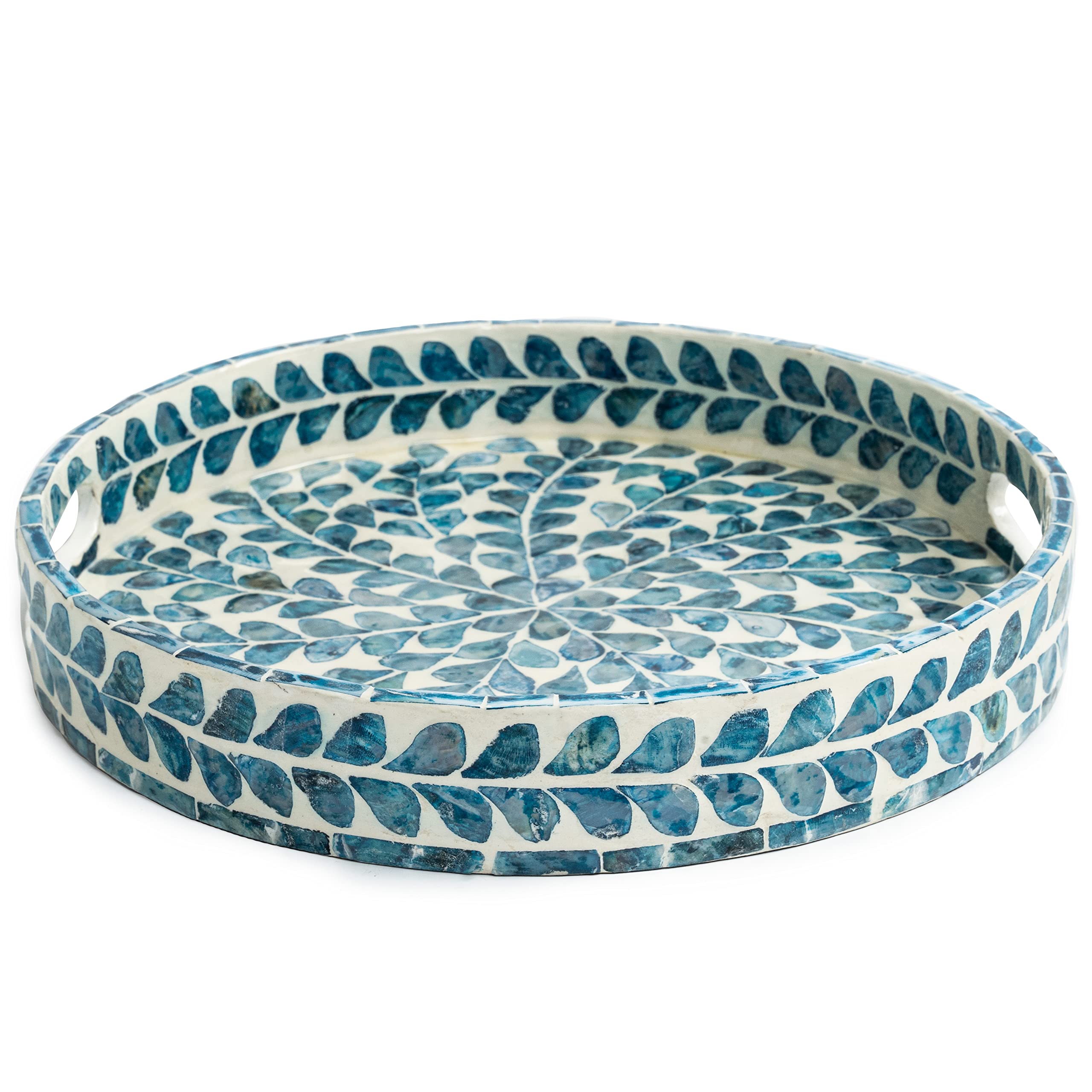 CLAYNIX round wood tray with side handles for easy serving