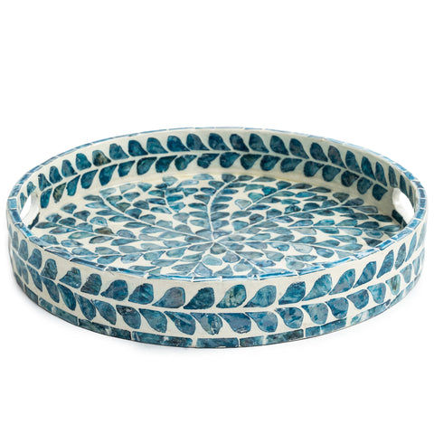 CLAYNIX round wood tray with side handles for easy serving