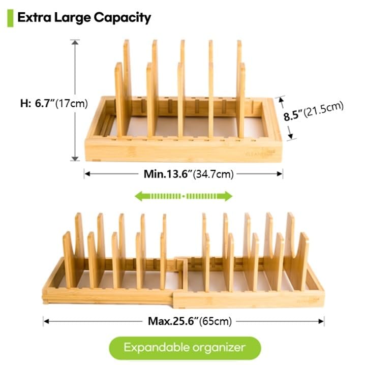 CleanClue bamboo bakeware and cutting board organizer keeps trays within reach.