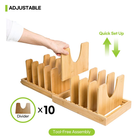 CleanClue lid storage with deep U dividers to separate pots and knobs.