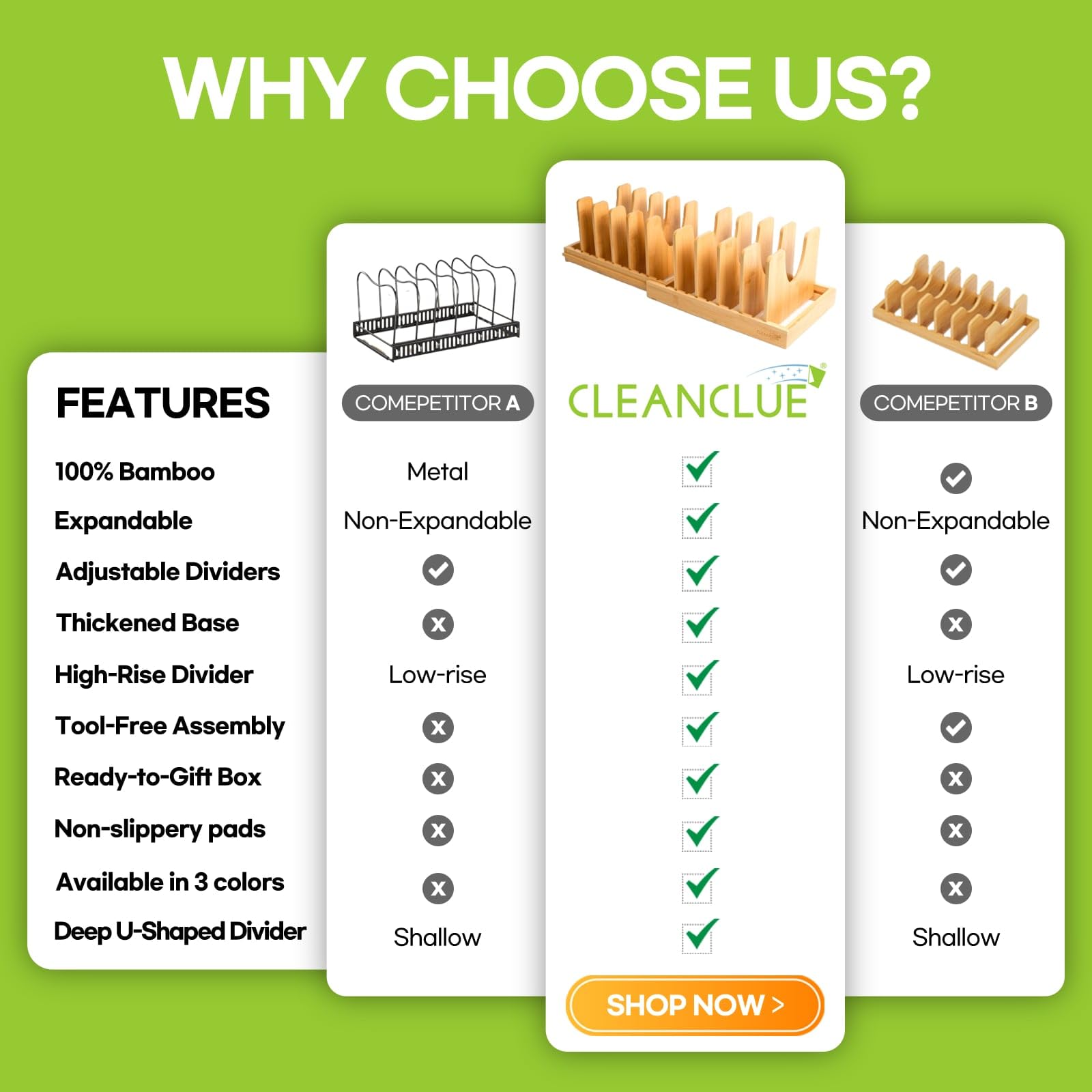 CleanClue non-slip bottom pads keep the organizer stable during use.
