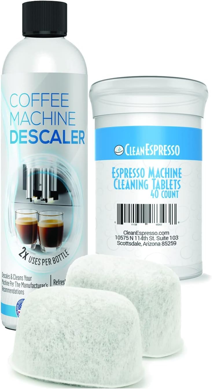 CleanEspresso Breville Cleaning Kit front view with tablets and filters for easy maintenance.