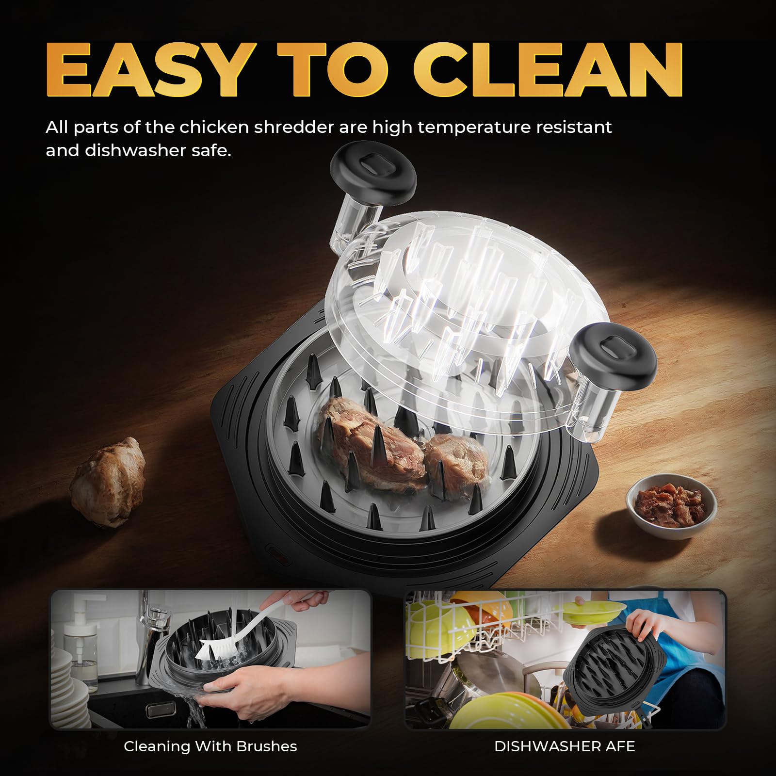 CLEANGOR shredder works with beef, pork, and chicken for versatile use.