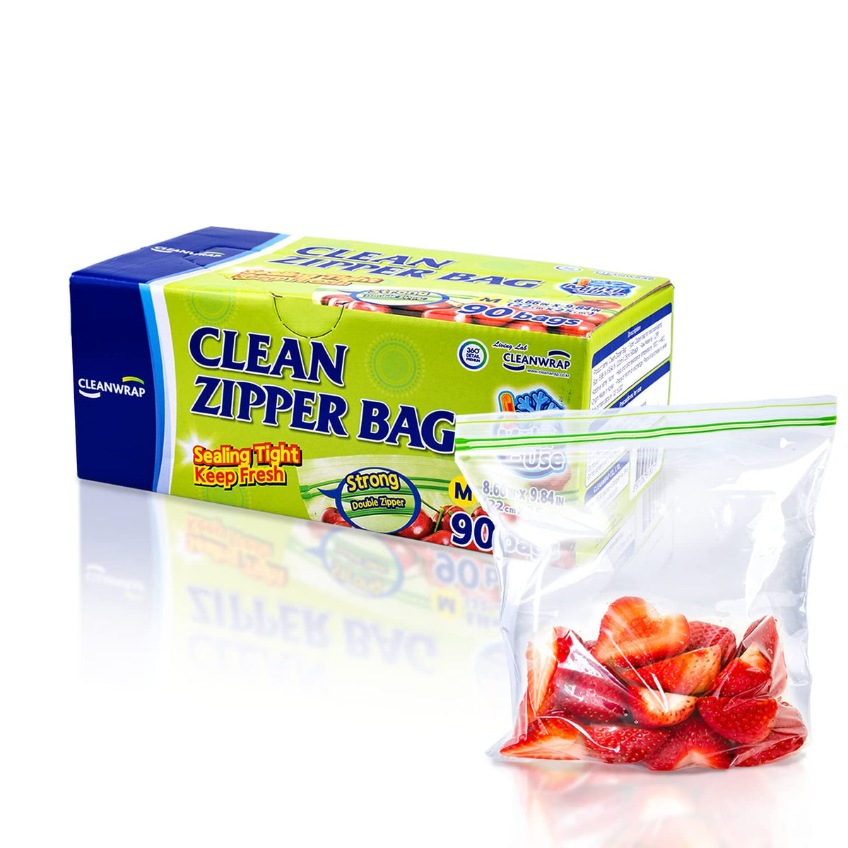 CleanWrap zipper bag in use for organized fridge storage