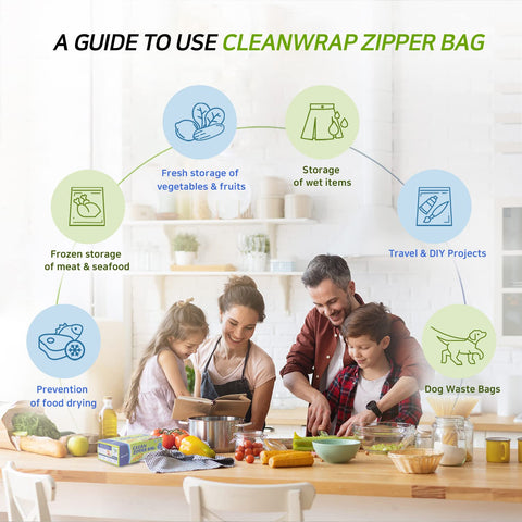 CleanWrap bag features strong double zip seal for secure contents