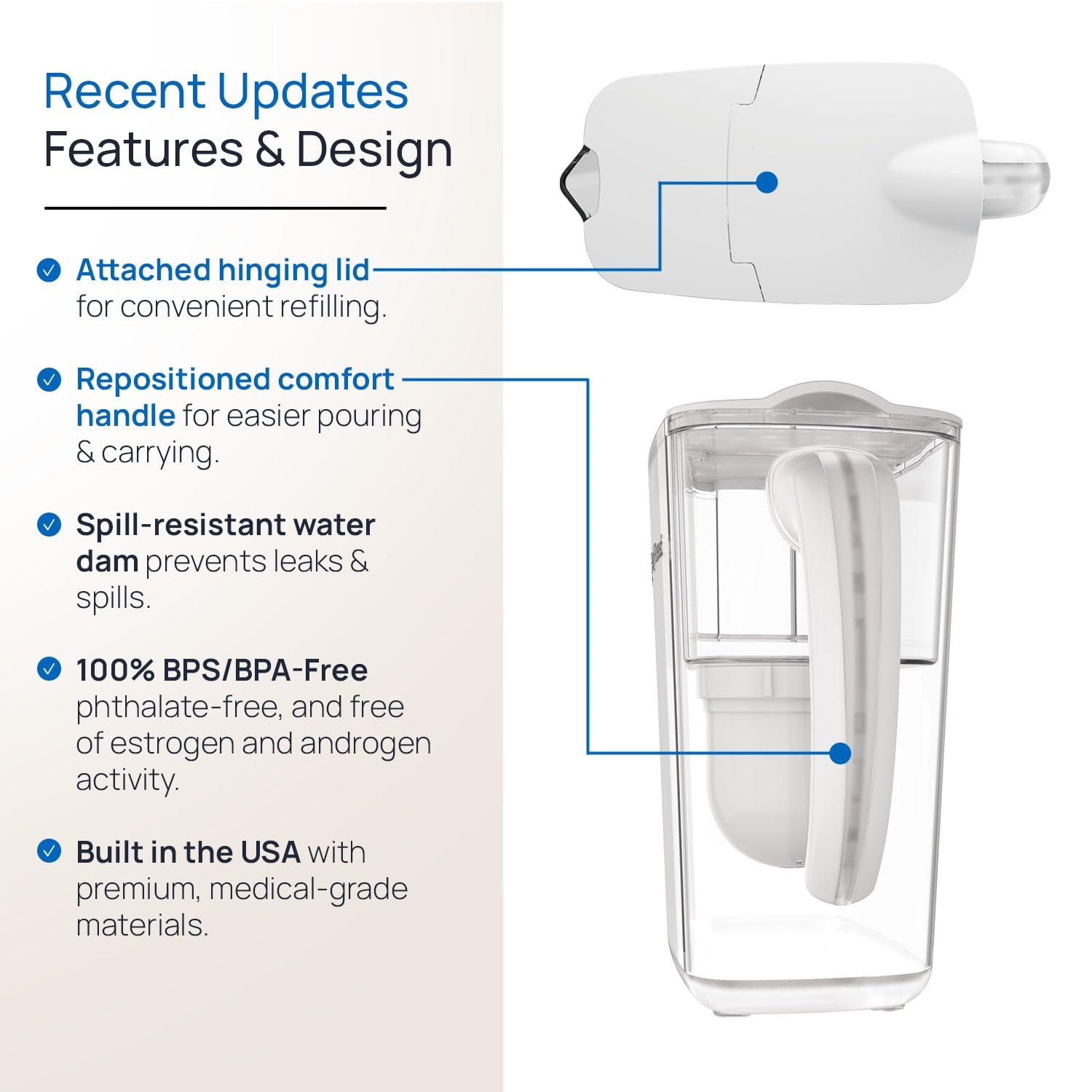 Clearly Filtered No.1 Pitcher BPA-free-tritan ensures safe, durable construction.