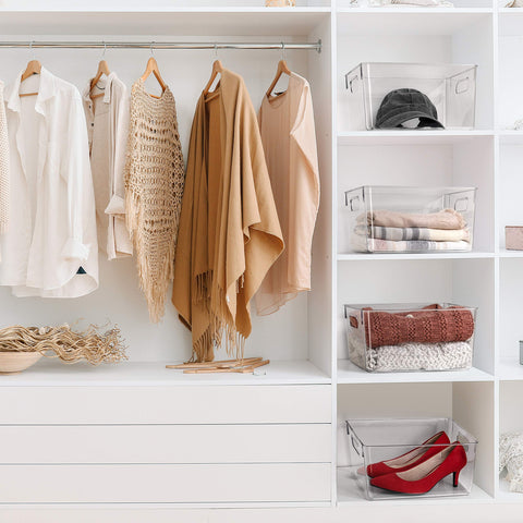 ClearSpace office storage bins help declutter desks and supplies.