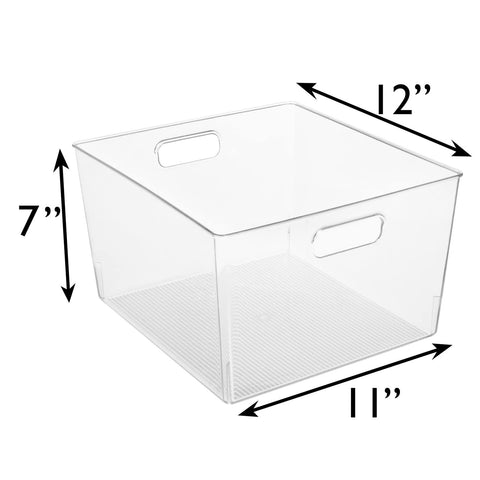 ClearSpace storage bin measures 12 by 11 by 7 inches for versatile use